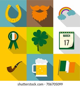 Saint Patrick day icon set. Flat style set of 9 Saint Patrick day vector icons for web design