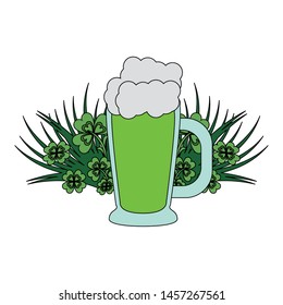 saint patrick day ireland tradition green beer glass with clovers cartoon vector illustration graphic design