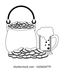 saint patrick day irish celebration pot with golden coins and beer vector illustration graphic design