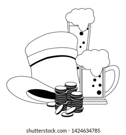 saint patrick day irish celebration leprechaun hat, beer and golden coin vector illustration graphic design
