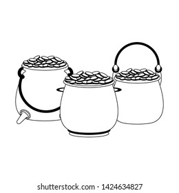 saint patrick day irish celebration three pots with golden coins vector illustration graphic design