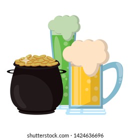 saint patrick day irish celebration pot with golden coins and beer vector illustration graphic design