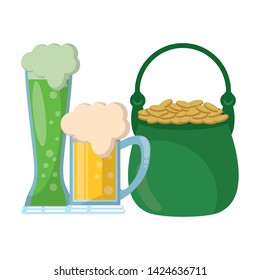 saint patrick day irish celebration pot with golden coins and beer vector illustration graphic design