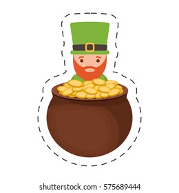 saint patrick day leprechaun gold cauldron vector illustration eps 10