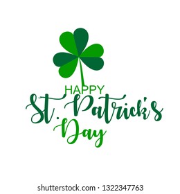 Saint Patrick Day Lettering decoration.  Vector graphic illustration with clover leafs.