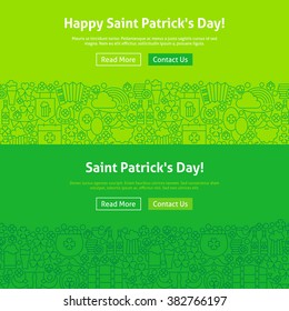 Saint Patrick Day Line Art Web Banners Set. Vector Illustration for Website banner and landing page. Spring Irish holiday Modern Design.