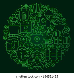 Saint Patrick Day Line Concept. Vector Illustration of Spring Irish Holiday Objects.