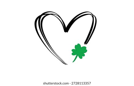 Día de San Patricio Amor Forma de corazón Números Trébol Flora Flor Flor Flor Amor Forma de corazón Shamrock 17 Fecha Día Marzo Mes Irlanda Diecisiete Irlanda Temporada de primavera Dibujo celta Icono de color negro