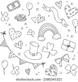 Saint Patrick day outline clip arts, hand draw line art icons