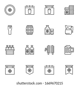 Saint Patrick Day party line icons set. linear style symbols collection, outline signs pack. vector graphics. Set includes icons as bar beverages, irish pub drinks, beer bottle, whiskey cask, shamrock