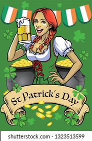 saint patrick day poster with beautiful girl hold the beer