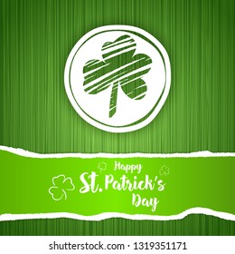 Saint Patrick Day poster. Greetings card with clover shapes and lettering. Vector illustration forweb site, shop, magazine promotion, advertising.