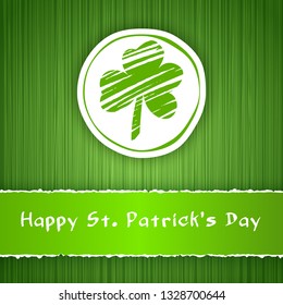Saint Patrick Day poster. Greetings card with clover shapes and lettering. Vector illustration forweb site, shop, magazine promotion, advertising.