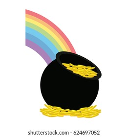 saint patrick day pot full gold coins rainbow treasure