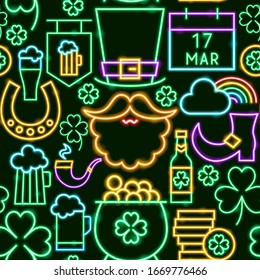 Saint Patrick Day Seamless Pattern. Vector Illustration of Holiday Promotion.