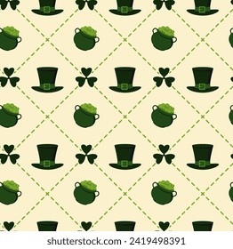 Saint Patrick Day Seamless pattern background. Design with shamrock. Vector.