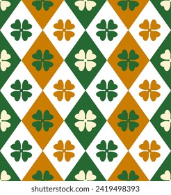Saint Patrick Day Seamless pattern background. Design with shamrock. Vector.