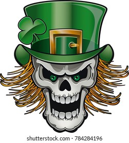 saint patrick day skull with hat and clover