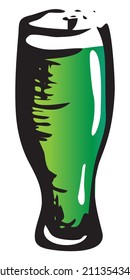 Saint Patrick Day special Irish IPA green beer glass. Hand drawn ink style graphics illustration. Craft draft beer event festival poster, banner ir stickers, pub bar restaurant menu.