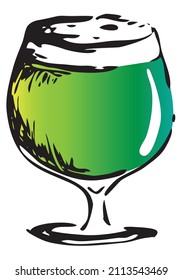 Vidrio de cerveza verde especial de San Patricio de Irlanda. Ilustración gráfica con estilo de tinta dibujada a mano. Cartel del festival del festival del festival de la cerveza de reclutamiento de artesanías, calcomanías del ir, menú del restaurante del bar pub.