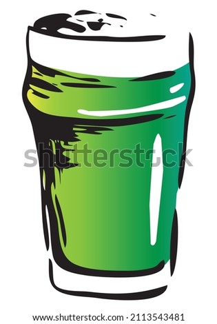 Saint Patrick Day special Irish Nonic pint green beer glass. Hand drawn ink style graphics illustration. Craft draft beer event festival poster, banner ir stickers, pub bar restaurant menu.