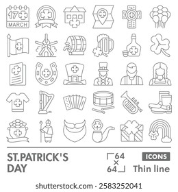 Saint Patrick day symbols collection or sketches. airish holiday theme icons in thin line style signs for web and app. Vector graphics isolated on white background