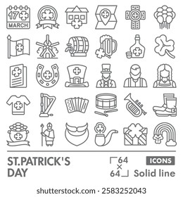 Saint Patrick day symbols collection or sketches. airish holiday theme icons in linear style signs for web and app. Vector graphics isolated on white background