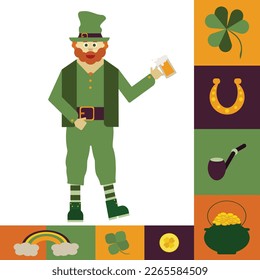 Saint Patrick day symbols and leprechaun