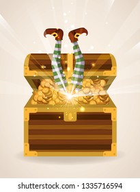 saint patrick day with treasure chest and elf foots