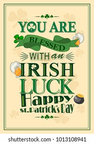 Saint Patrick Day wishings and greetings . Vector illustration