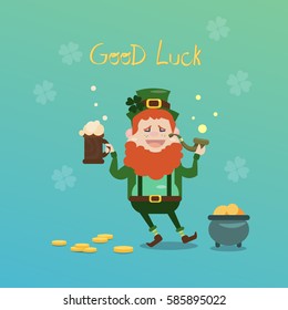 Saint Patrick Day's Beer Festival Banner Greeting Card Flat Vector Illustration