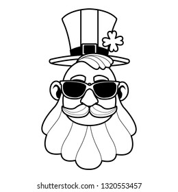 Saint patrick elf face in black and white