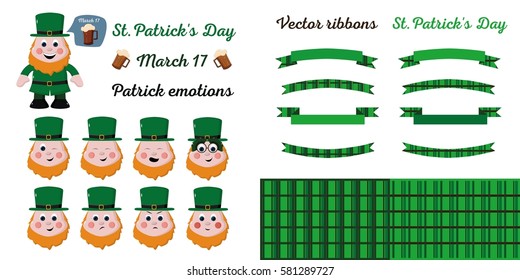 Saint Patrick. Emotions. Vector ribbon, pattern the cage.