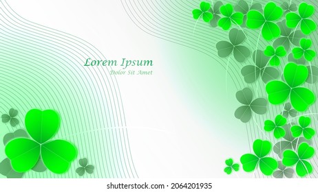 Saint Patrick event background . Green Clover leafs wallpaper with neumorphism effects. 