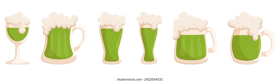 Cerveza verde del festival Saint Patrick. Ilustración plana dibujada a mano vectorial para diseños festivos