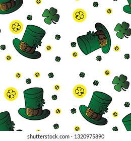 Saint patrick hat with  Clover lucky leaf/ seamless