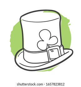 Saint Patrick Hat Traditional Doodle. Icons Sketch Hand Made. Design Vector Line Art.