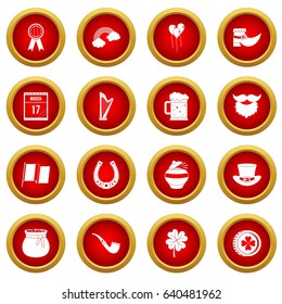 Saint Patrick icon red circle set isolated on white background