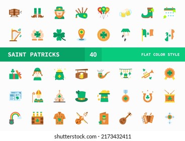 Saint Patrick icon set flat color of vector icons. Can used for digital product, presentation, UI and many more.
