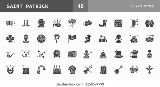 Saint Patrick icon set glyph of vector icons. Can used for digital product, presentation, UI and many more.