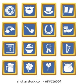 Saint Patrick icons set in blue color isolated vector illustration for web and any design