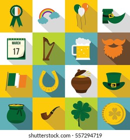 Saint Patrick icons set. Flat illustration of 16 Saint Patrick vector icons for web