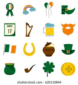 Saint Patrick icons set in flat style isolated vector illustration