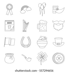 Saint Patrick icons set. Outline illustration of 16 Saint Patrick vector icons for web