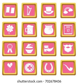 Saint Patrick icons set in pink color isolated vector illustration for web and any design