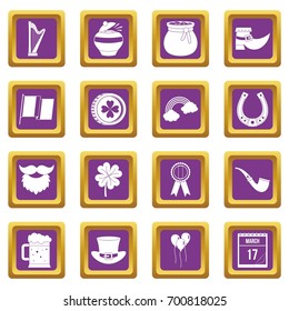 Saint Patrick icons set in purple color isolated vector illustration for web and any design