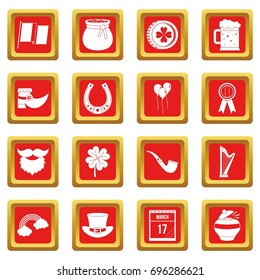 Saint Patrick icons set in red color isolated vector illustration for web and any design