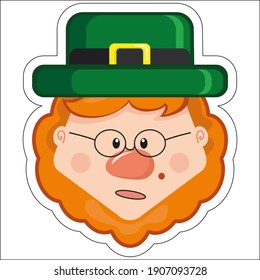 Saint Patrick illustration, green leprechaun, sticker, icon, lucky clover