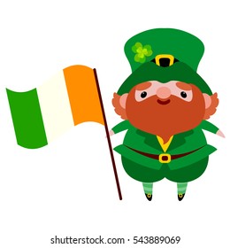 Saint Patrick with Ireland flag. National holiday: St. Patrick's Day