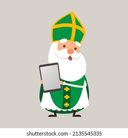 Saint Patrick Ireland's patron saint with tablet - vector illustration isolated